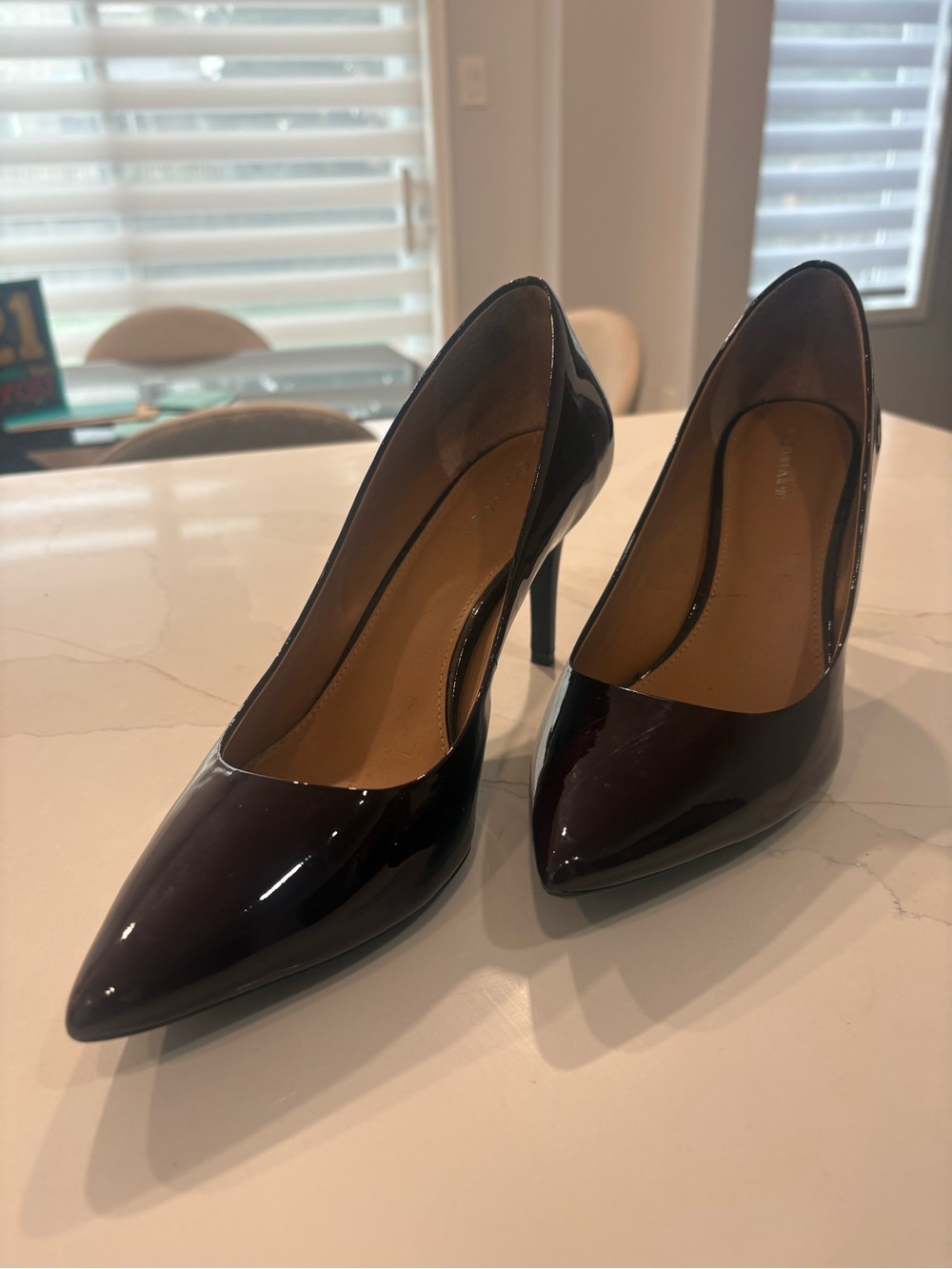 Calvin Klein Gayle Patent Ox Blood Pointed-Toe Stiletto Pumps